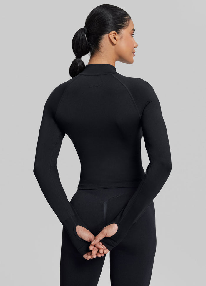 Ultrasculpt Longline Form-Fitting Seamless Thumb Hole Twill Knit Half-Zip Top