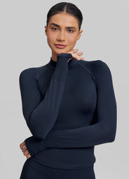 Ultrasculpt Longline Form-Fitting Seamless Thumb Hole Twill Knit Half-Zip Top