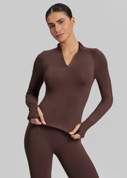 Ultrasculpt Longline Form-Fitting Seamless Thumb Hole Twill Knit Half-Zip Top