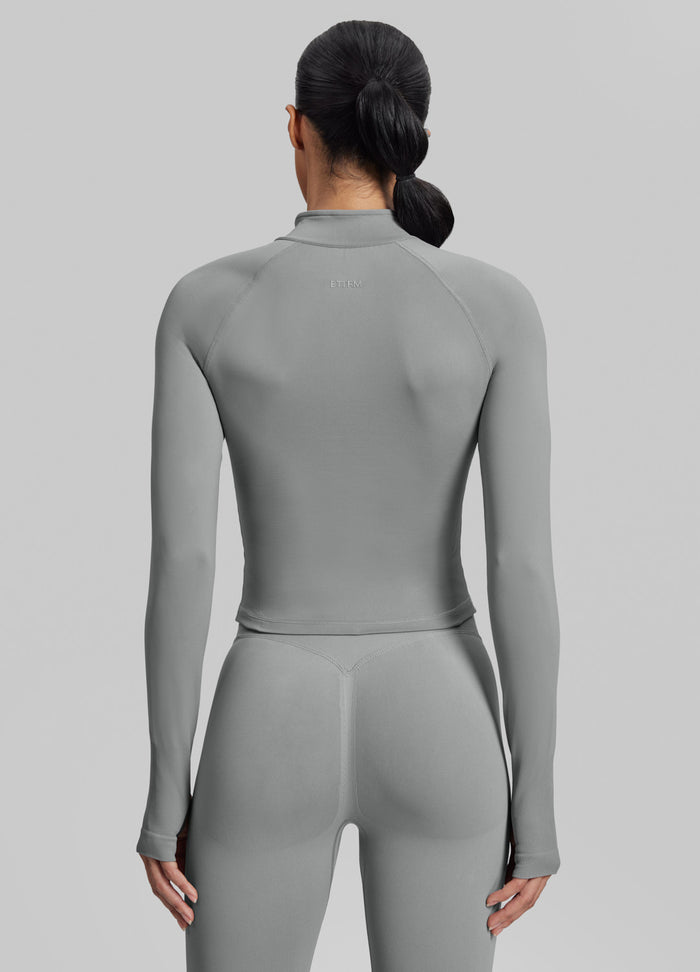 Ultrasculpt Longline Form-Fitting Seamless Thumb Hole Twill Knit Half-Zip Top