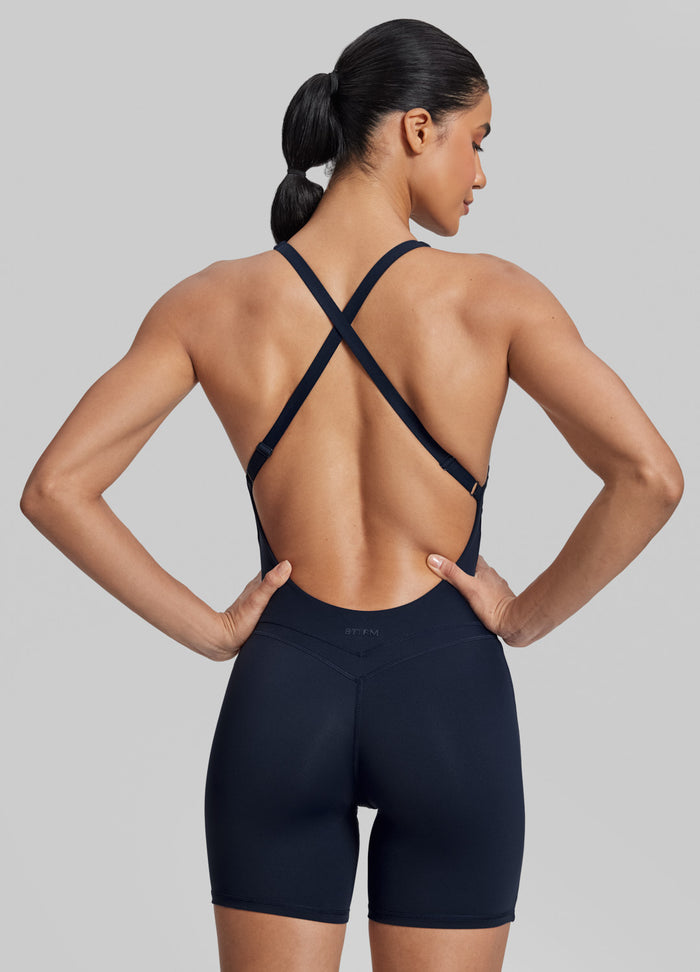 Form-Fitting Shorts Crossback Built-in Bra Sweat-Wicking Bodysuit