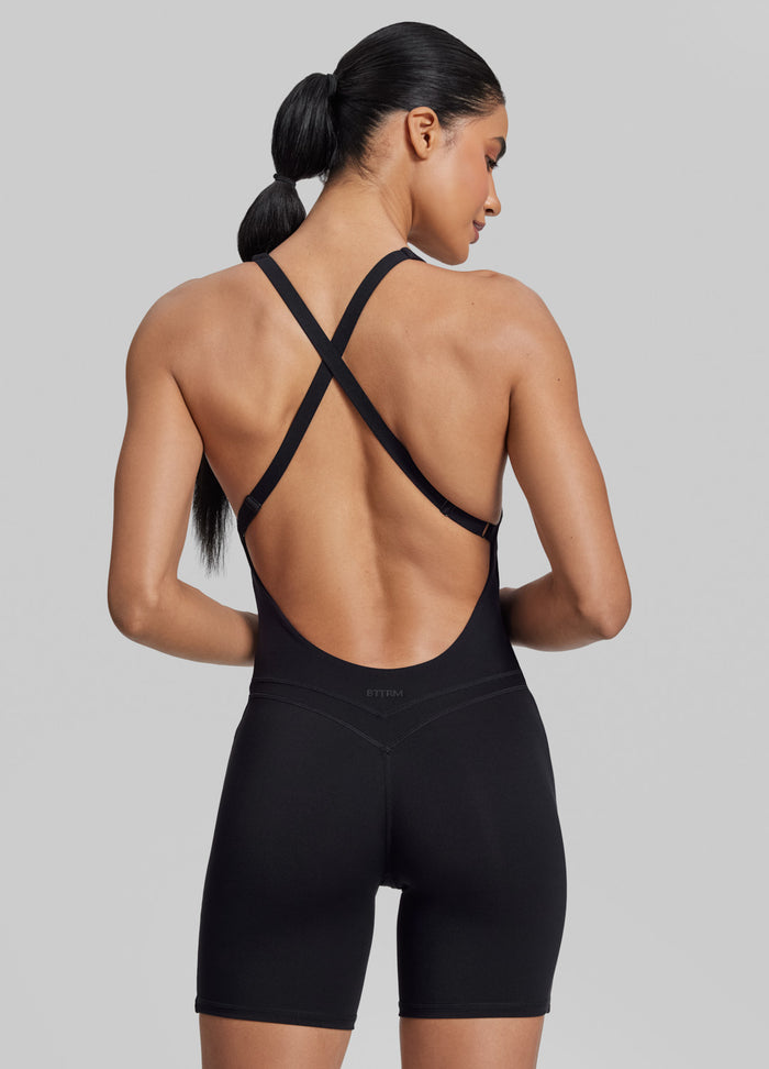 Form-Fitting Shorts Crossback Built-in Bra Sweat-Wicking Bodysuit