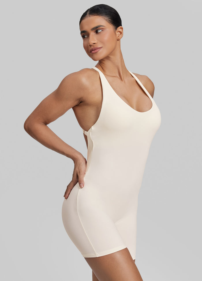 Form-Fitting Shorts Crossback Built-in Bra Sweat-Wicking Bodysuit