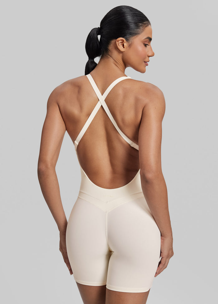 Form-Fitting Shorts Crossback Built-in Bra Sweat-Wicking Bodysuit