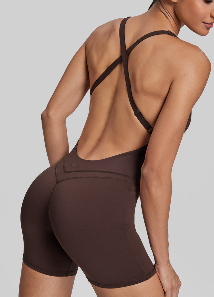 Form-Fitting Shorts Crossback Built-in Bra Sweat-Wicking Bodysuit