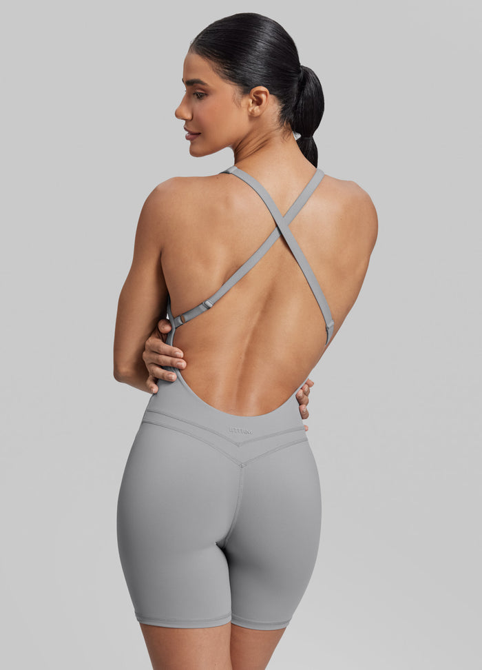 Form-Fitting Shorts Crossback Built-in Bra Sweat-Wicking Bodysuit