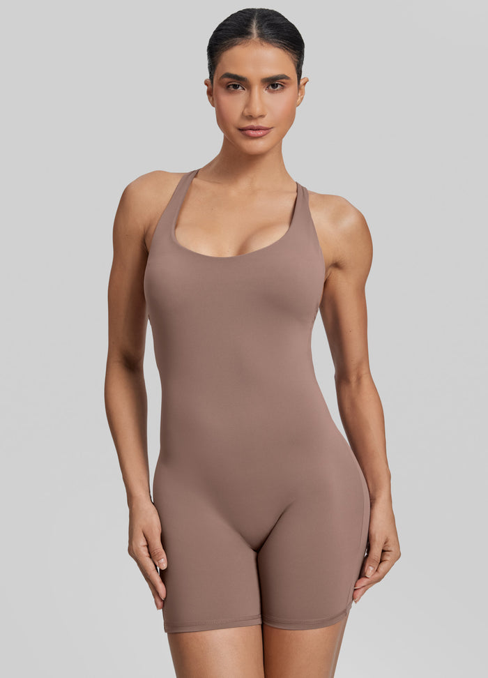 Form-Fitting Shorts Crossback Built-in Bra Sweat-Wicking Bodysuit