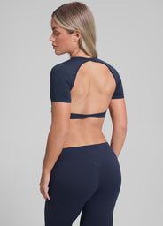 Ultrasculpt Crew Neckline Backless Removable Bra Cups Seamless Crop Top