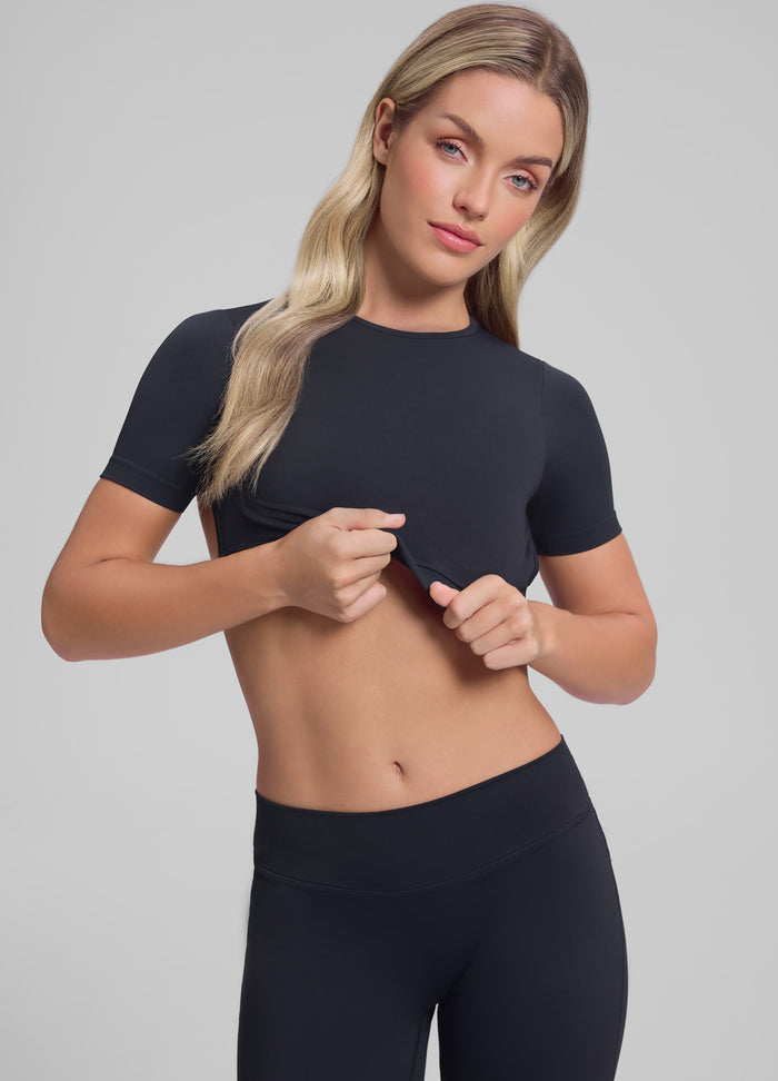 Ultrasculpt Crew Neckline Backless Removable Bra Cups Seamless Crop Top