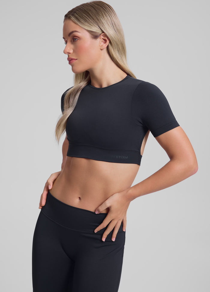 Ultrasculpt Crew Neckline Backless Removable Bra Cups Seamless Crop Top