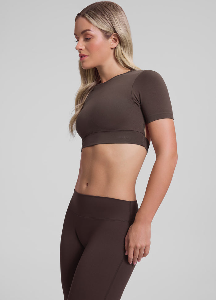 Ultrasculpt Crew Neckline Backless Removable Bra Cups Seamless Crop Top