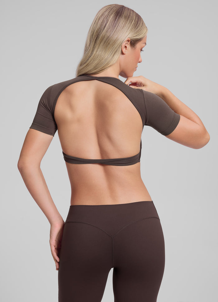 Ultrasculpt Crew Neckline Backless Removable Bra Cups Seamless Crop Top