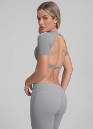 Ultrasculpt Crew Neckline Backless Removable Bra Cups Seamless Crop Top