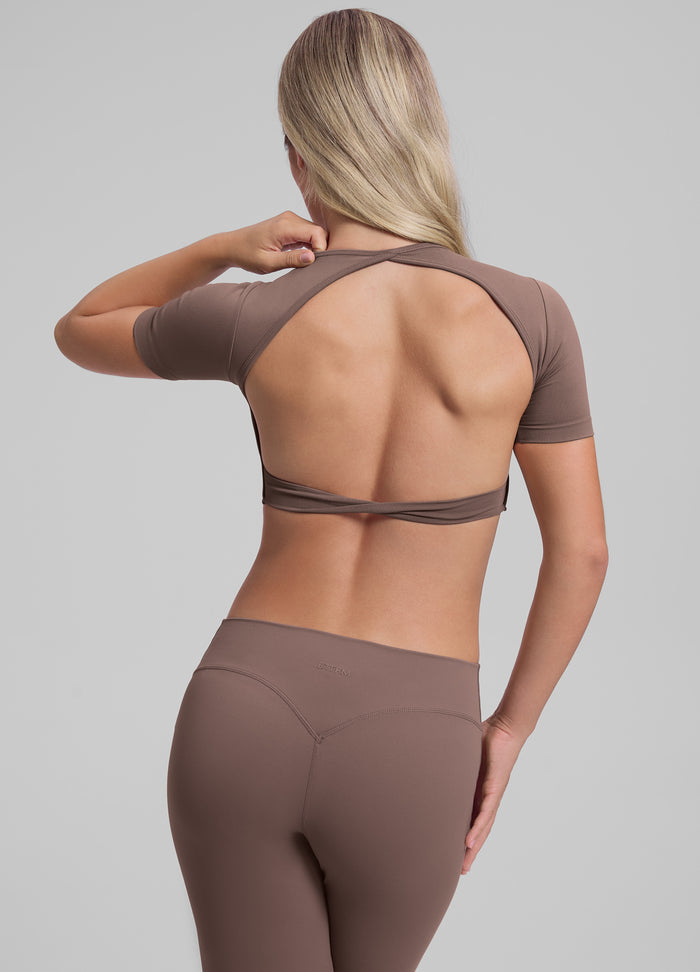 Ultrasculpt Crew Neckline Backless Removable Bra Cups Seamless Crop Top