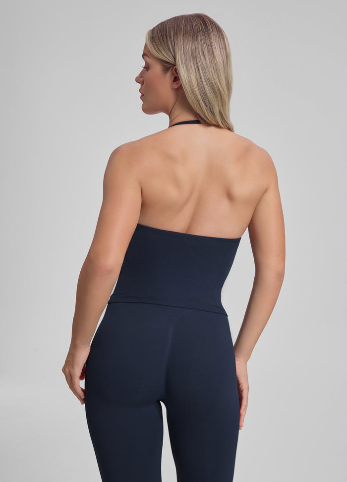 Ultrasculpt Longline Halterneck Form-Fitting Built-in Bra Twill Knit Tank Top