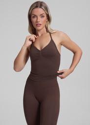 Ultrasculpt Longline Halterneck Form-Fitting Built-in Bra Twill Knit Tank Top