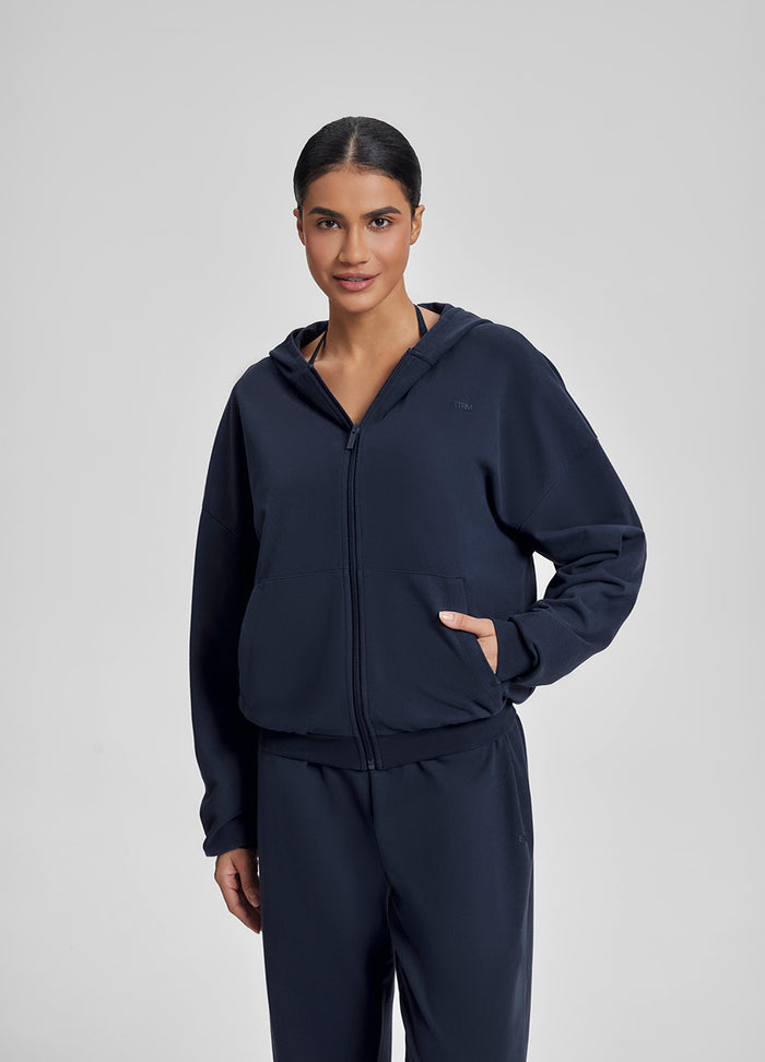 Relaxed Oversized Full Zipper Kangaroo Pockets Soft Hoodie