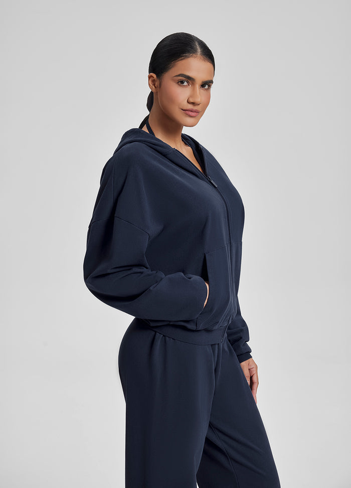 Relaxed Oversized Full Zipper Kangaroo Pockets Soft Hoodie