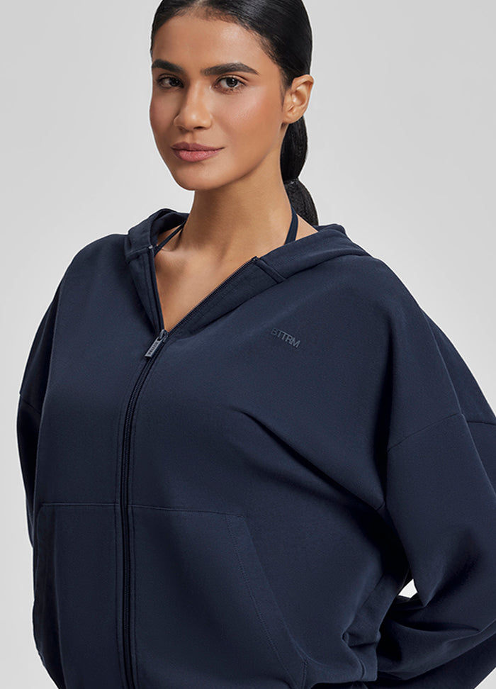 Relaxed Oversized Full Zipper Kangaroo Pockets Soft Hoodie