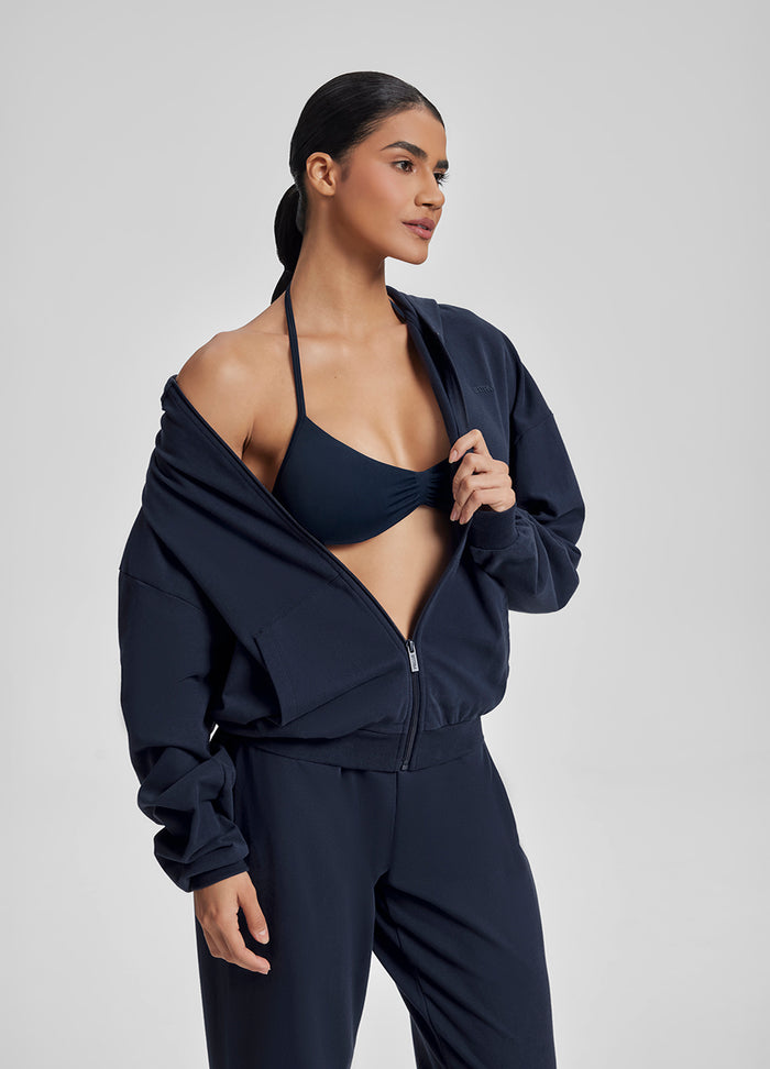 Relaxed Oversized Full Zipper Kangaroo Pockets Soft Hoodie