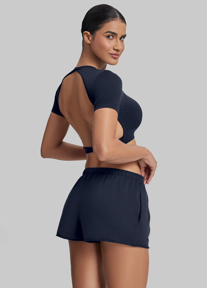 Comfy Mid-Thigh Stretchy Waist French Terry Jersey Shorts