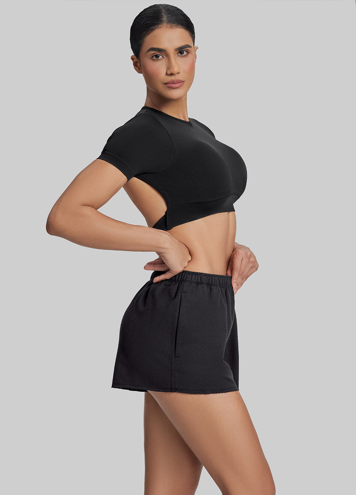 Comfy Mid-Thigh Stretchy Waist French Terry Jersey Shorts