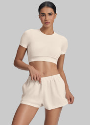 Comfy Mid-Thigh Stretchy Waist French Terry Jersey Shorts