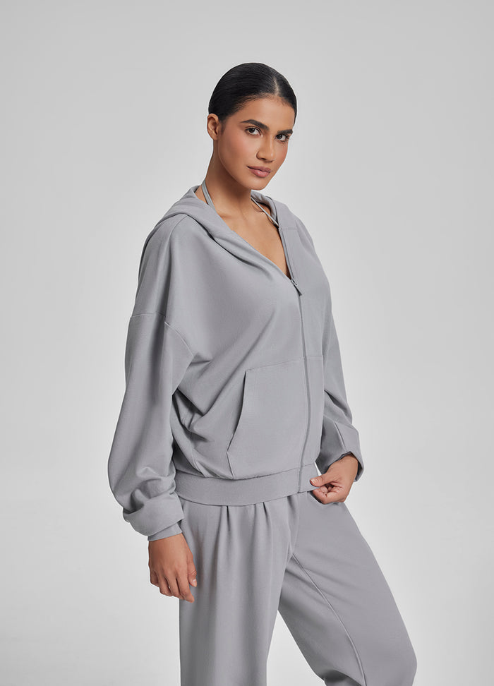 Relaxed Oversized Full Zipper Kangaroo Pockets Soft Hoodie