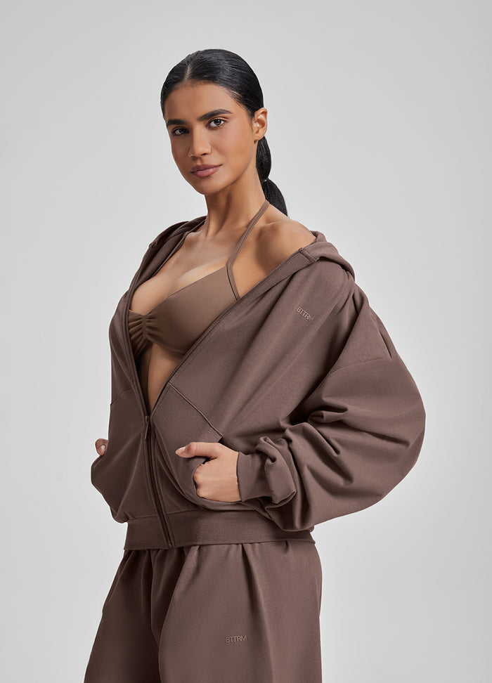 Relaxed Oversized Full Zipper Kangaroo Pockets Soft Hoodie