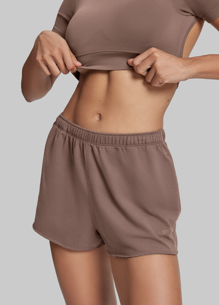 Comfy Mid-Thigh Stretchy Waist French Terry Jersey Shorts