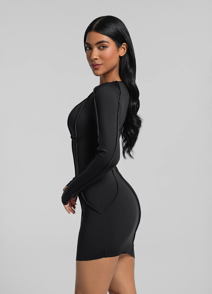 Curved Stitching Mini Dress
