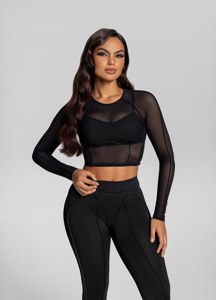 Contoured Sheer Long Sleeve Crop