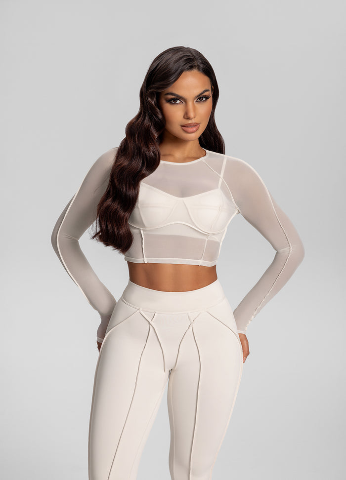 Contoured Sheer Long Sleeve Crop