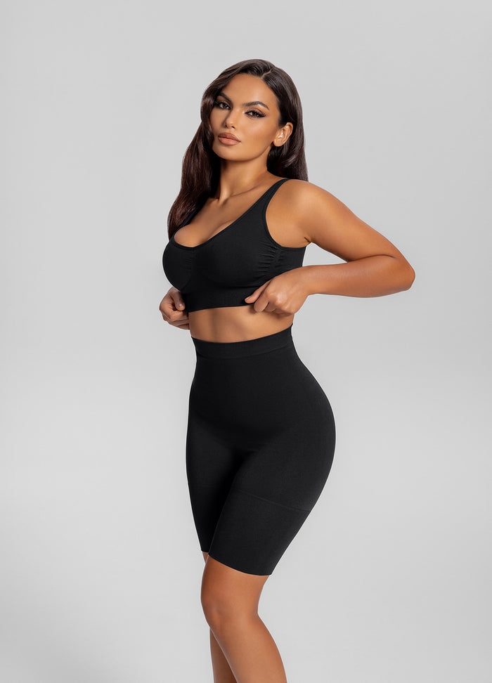 Seamless Mid-Thigh Tummy-Control Butt-Lifting Sculpting Shorts