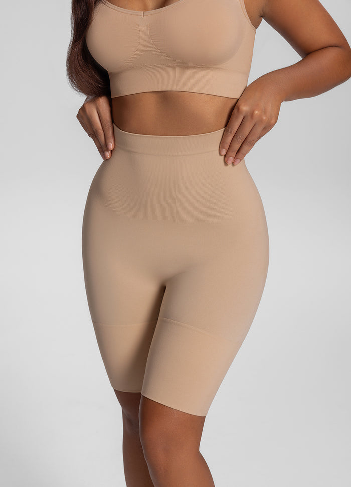 Seamless Mid-Thigh Tummy-Control Butt-Lifting Sculpting Shorts