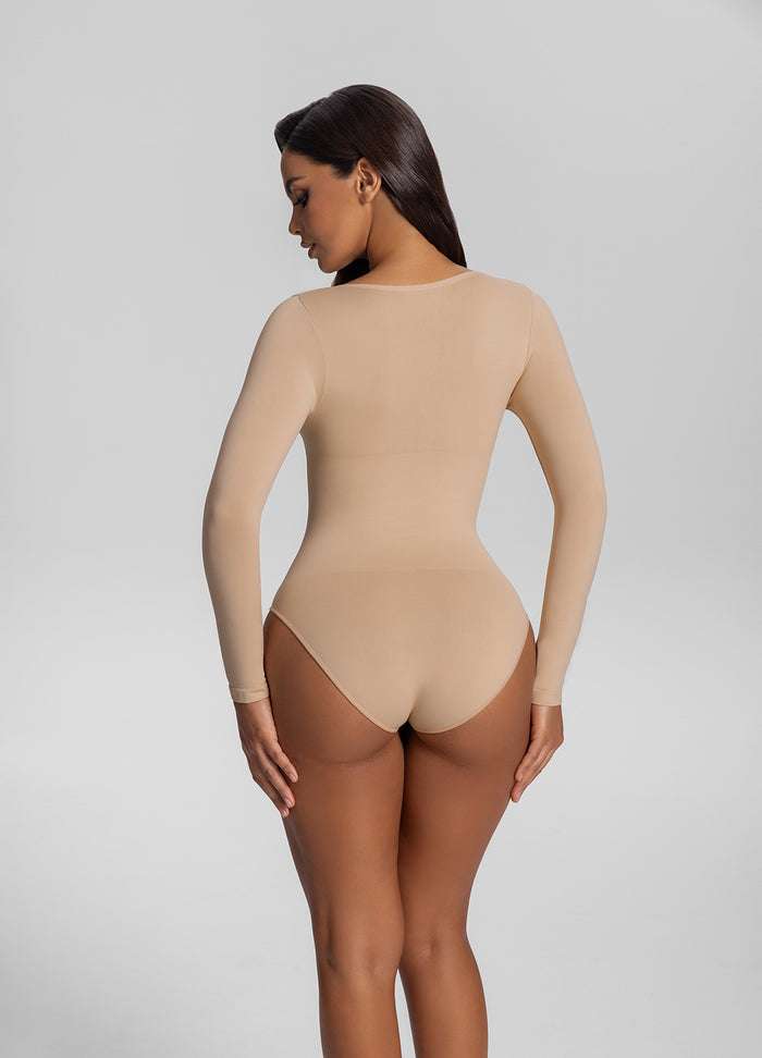 Seamless Long Sleeve Tummy-Control Full Body Shaper Bodysuit