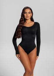 Seamless Long Sleeve Tummy-Control Full Body Shaper Bodysuit