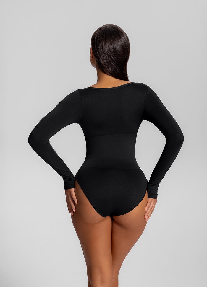 Seamless Long Sleeve Tummy-Control Full Body Shaper Bodysuit