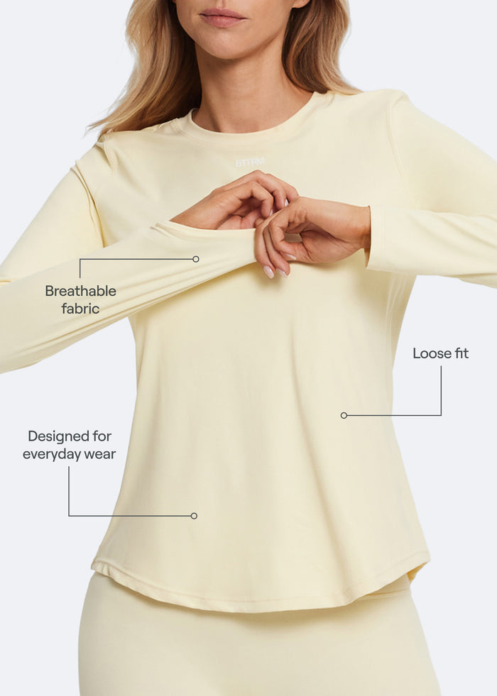 Camiseta manga longa amarelo pastel